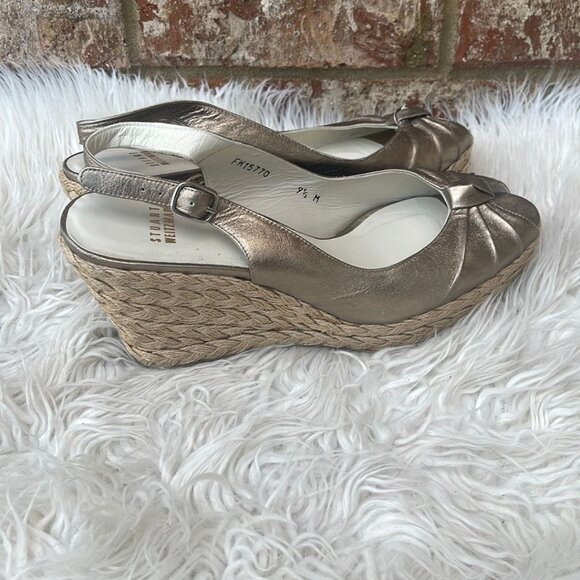 Stuart Weitzman Silver Women's Gold Metallic Leather Espadrilles Size 9.5 - Picture 4 of 7